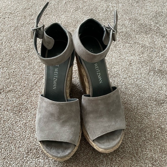 Stuart Weitzman Wedge Sandals Gray Suede Platform Espadrilles - Picture 2 of 6